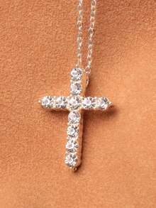 Silver Full Diamond Cross Necklace Simple Casual Pendant Necklace 2 Colors Available - Silver - View 1