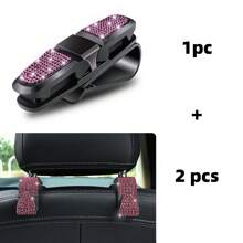 3 peças Brilho em Estilo: Clipe para Óculos de Sol com Viseira de Carro + Gancho de Carro com Cravejado de Diamantes e Clipe para Bilhetes, Pegada Segura para Dirigir, Compatível com Vários Estilos de Óculos, Acessório Seguro para Dirigir | Suporte de Óculos Elegante | Design Moderno e Elegante - Para Mulheres e Homens - Perfeito para Dirigir e Uso Diário - Ótimo Presente para Entusiastas de Carros