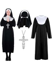 Saint And Sinner Costume, Black Dress, Pendant And Headpiece, Cosplay Outfit, Halloween Spring - Multicolor - View 1