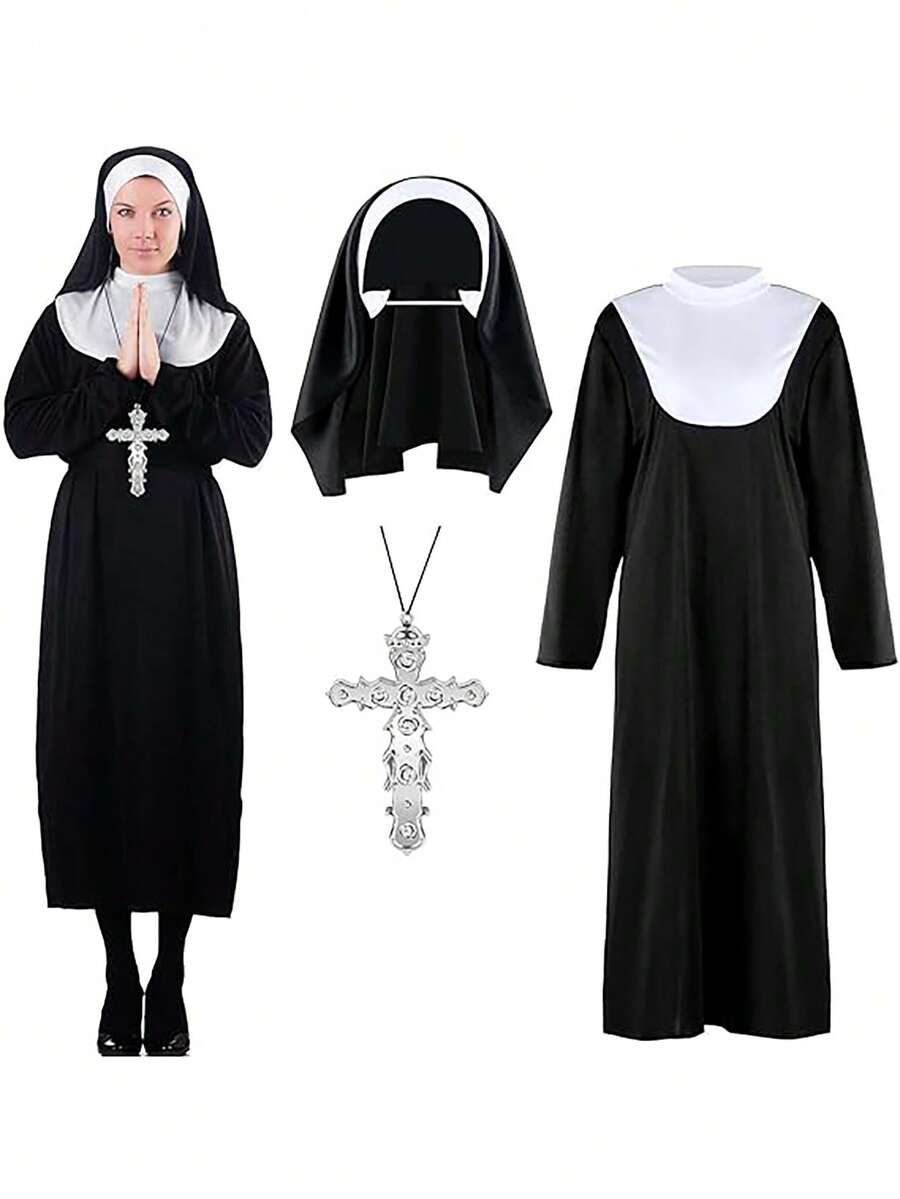 Saint And Sinner Costume, Black Dress, Pendant And Headpiece, Cosplay Outfit, Halloween Spring - Multicolor - View 1