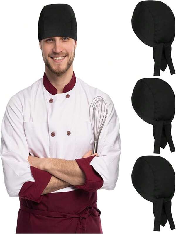Breathable Black Chef Hat With Tie-Back Ribbon - Adjustable, Breathable Polyester Server Cap For Men & Women, Ideal For Restaurant Staff Uniforms - 1pc, Restaurant Hat|Professional Look|Woven Polyester