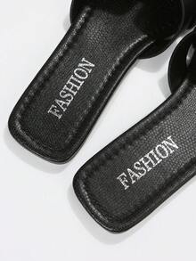 女士蛇皮压纹平底凉鞋，度假风格户外休闲夏季皮革平底凉鞋 - 黑色 - 查看 7