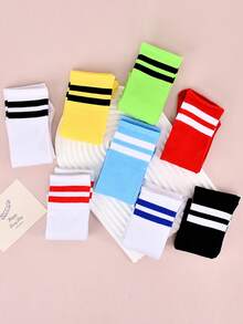 3 pares de calcetines finos a rayas para niños, calcetines deportivos casuales para niños y niñas, calcetines hasta el gemelo para estudiantes - Multicolor - Ver 8