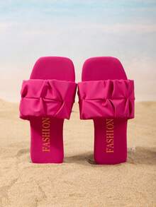 Children's Fashion Outdoor Slippers, Square Toe Flat Shoes, One-Piece Sandals, New Stylish Elegant Minimalist European And American Girls Shoes, High-End Beach Slippers - Hot Pink - View 6