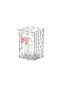 1 pieza Soporte de brochas de maquillaje con textura trenzada y pegatina de mariposa - Organizador de escritorio de gran capacidad para bolígrafos, caja de almacenamiento de plástico transparente blanco/negro de uso múltiple para brochas de maquillaje, bolígrafos, lápices labiales y papelería, almacenamiento ordenado - Perfecto para escritorios, tocadores, baños y mesitas de noche, dormitorio, oficina, para colecciones de vacaciones, baño, dormitorio, gran capacidad