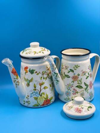 1 stuk 1,2 liter dikke, hoogwaardige geëmailleerde theepot voor op het fornuis, hittebestendige geëmailleerde theepot met glazen binnenpot, zwanenhalstuit voor koffie, keukenoliepot. Waterkoker, oliepot, azijnpot, melkpot, koudwaterpot, geëmailleerde retrostijl, voor het koken van melk, koffiezetten, theezetten, picknicks, premium koffiepot, koffiezetten, desserts koken, terug naar school