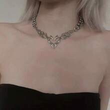 1 pieza Colgante con forma de corazón hueco con llama en color plata con estilo punk, joyería hip hop para mujer como regalo para uso diario