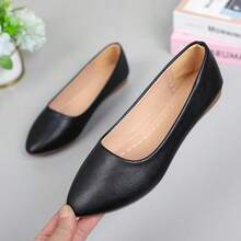 Zapatos planos para mujer, zapatos casuales, zapatos de trabajo antideslizantes, bailarinas de punta, zapatos con suela de goma de unicolor y slip-on - Negro - Ver 7