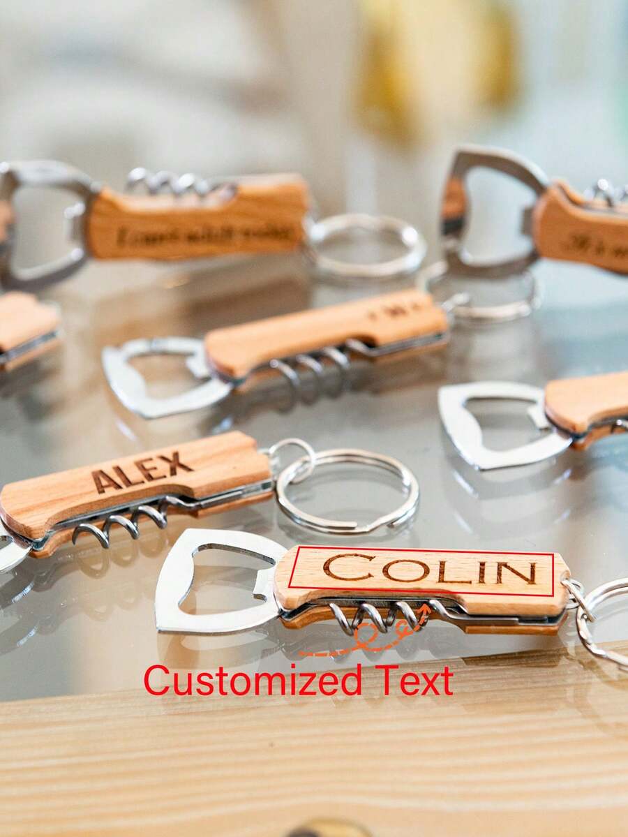 Personalized Multifunctional 3-In-1 Portable Stainless Steel & Wooden Handle Wine/Beer Bottle Opener, Gift For Father,Multi-Functional,Durable,Ornamental,Reusable,Exquisite,Stylish,High-Quality,Colorful,Modern,Custom,Personalized,Unique,Delicate Romance