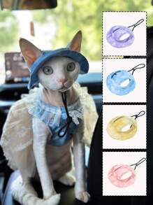 Tie Dye Dog Hat Strap, Round Ear Hole Brim, Dog, Puppy, Cat Sun Hat, Bucket Hat, Outdoor Sun Protection Pet Hat, Suitable For Small And Medium-Sized Cats, Dogs, And Kittens