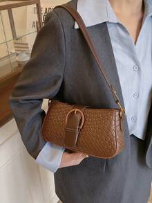 Women's Vintage Solid Color Dual Strap Matte Leather Saddle Shoulder Bag - Coffee Brown - View 2