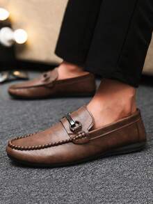 男士乐福鞋 新款休闲鞋 百搭莫卡辛鞋 一脚蹬渔夫鞋 宽松鞋 青少年鞋 真皮平底船鞋 男鞋 黑色正装鞋 休闲鞋 平底鞋（尺码偏小偏窄，请选购大两码） - 棕色 - 查看 1