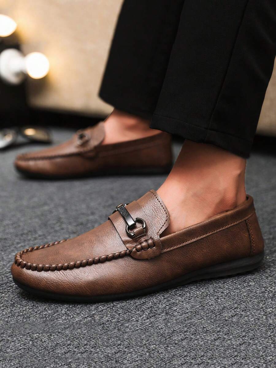 男士乐福鞋 新款休闲鞋 百搭莫卡辛鞋 一脚蹬渔夫鞋 宽松鞋 青少年鞋 真皮平底船鞋 男鞋 黑色正装鞋 休闲鞋 平底鞋（尺码偏小偏窄，请选购大两码） - 棕色 - 查看 1