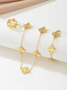 1 件花形项链、1 件花形手链、1 件花形戒指，时尚休闲四叶草花形首饰套装