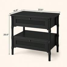 Rattan Nightstand With Charging Station,Wide Night Stand With Turned Legs,Bedside Table With Drawers,BlackRNEVE Rattan Nightstand With Charging Station,Wide Night Stand With Turned Legs,Bedside Table With Drawers,BlackO Rattan Nightstand With Charging Station,Wide Night Stand With Turned Legs,Bedside Table With Drawers,BlackRNEVE Rattan Nightstand With Charging Station,Wide Night Stand With Turned Legs,Bedside Table With Drawers,Black - Black - View 2