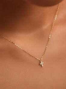 1 pieza Collar de cadena clavícula japonesa de plata esterlina S925 plateada en miniatura con colgante cruzado de diamantes y circonitas cúbicas únicas y delicadas, gran regalo para novias