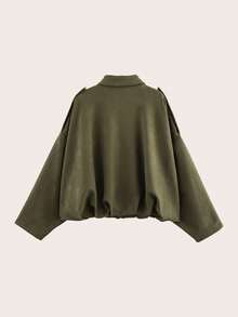 绒面仿皮纯色休闲长袖飞行员夹克，适合春秋季节 - 軍綠色 - 查看 2