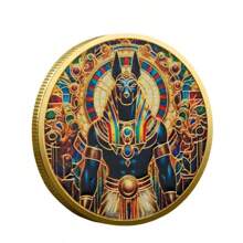 1pc Commemorative Coin With Anubis Jackal Head Design, Ancient Egyptian Death God Memorial Coin, Pyramid Coin, Hero Memorial Coin, Guardian Angel Memorial Coin, Knight Memorial Coin