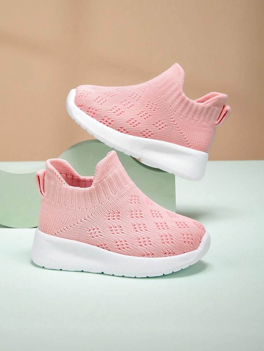 Infant Non-Slip Breathable Checkered Fabric Athletic Shoes, All Season - Pink - View 1