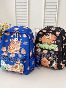 Cute Cartoon Capybara Backpack, Casual Versatile Nylon Rucksack For Girls Outdoor And School Use - A - View 5