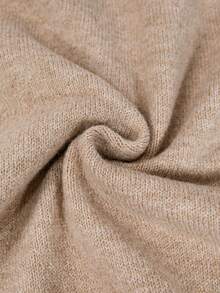 Plus Size Solid Color V-Neck Button Loose Casual Knit Pullover Sweater - Khaki - View 6