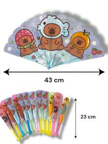 Paquete de 12 o 24 abanicos de capibara o capybara para niños o adultos, cada paquete viene con diseños diferentes, ideal para cumpleaños, bautizo, primera comunión, XV años, fiesta tematica - 24 pzs - Ver 2