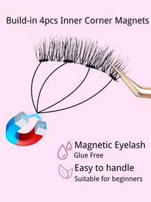 Femgxiu 1 Set 4pcs Magnetic Eyeliner & Magnetic Eyelash Kit - Natural Looking Reusable False Magnetic Fox Eye Lashes Enhance & Elongate Lashes, 3D Curly & Fluffy No Glue Comfortable WearEyelashes With Strong Magnet, 5-11mm Faux Mink Lashes For Everyday Wear, Waterproof,Reusable, Waterproof, Party, Date