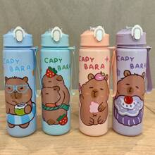 1pc 700ml/23.6oz Cute Cartoon Bear 3D Print Plastic Water Cup With Straw, Children Portable Mug With One-Click Flip Cover, Suitable For Outdoor Sports, Camping, Yoga, Picnics, School