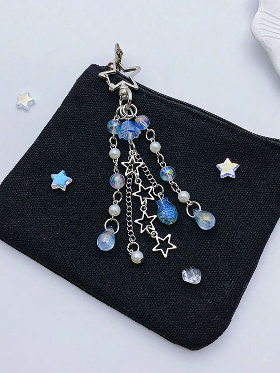 1pc Beaded Tassel Small Fish Keychain Fresh Ocean Style Versatile Sweet Ornament Cute Accessory Y2K Goth - Silver - View 1
