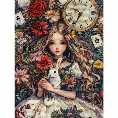 JOZYSH, 1pc, 30x40cm/11.8x15.7Inch, DIY Cross Stitch Kit, Embroidery Crafts Set, Clock Woman, Patterned Printed Cross Stitch Kit, Random Thread Board Cross Stitch Material Kit, Living Room Entrance Bedroom Decoration, Home Decoration Home Decor Art Gift