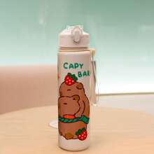 1pc 700ml/23.6oz Cute Cartoon Bear 3D Print Plastic Water Cup With Straw, Children Portable Mug With One-Click Flip Cover, Suitable For Outdoor Sports, Camping, Yoga, Picnics, School