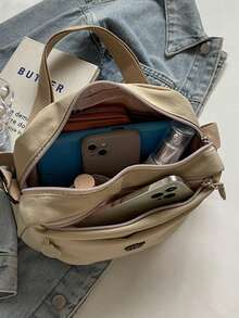 Multi-Layer Small Cloth Bag, Women's Crossbody Bag, Fashion Casual Nylon Lightweight Large Capacity Women's Shoulder Bag, Suitable For Work, Commuting, Daily Outings, Shopping And Dates - Khaki - View 9