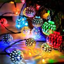1pc Solar-Powered Garden Decor Moroccan Ball String Lights For Outdoor Garden, Patio, Home & Festive Decorations - Ideal For Weddings, Birthdays, Halloween, Christmas