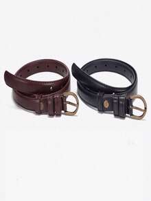 Vintage Gold Alloy Unisex Belt, Fashion Belt, Minimalist PU Buckle Belt, Suitable For Casual Pants And Work Pants