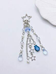 1pc Beaded Tassel Small Fish Keychain Fresh Ocean Style Versatile Sweet Ornament Cute Accessory Y2K Goth - Silver - View 3