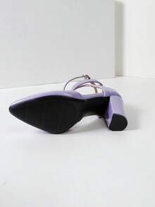 Timesize Sapatos de Salto Alto com Cadarço Roxo para Outono/Inverno, Sapatos de Salto Grosso Tipo Mary Jane Roxo Raso para Primavera/Verão, Sapatos de Noiva Formais, Saltos Extra Altos, Sapatos de Trabalho para Mulheres, Elegantes, para Festa