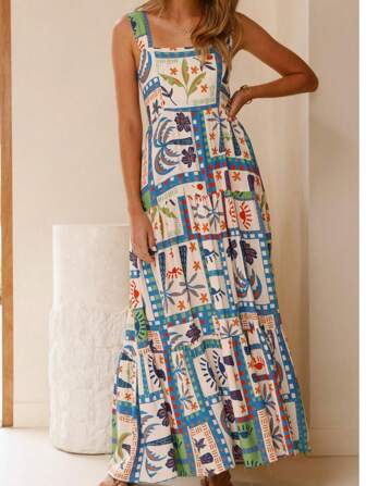 夏季休闲风格长裙，波西米亚度假风格，女式全身印花多色连衣裙；秋季女装，女士夏季连衣裙，女士太阳裙，欧洲夏季，度假夏季连衣裙，海滩度假服装