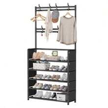 Free Standing Coat Rack With 8 Removable Hooks And 5-Tier Shoe Rack, 16mm Tube Garment Rack For Hallway, Entry, Living Room, Dormitory