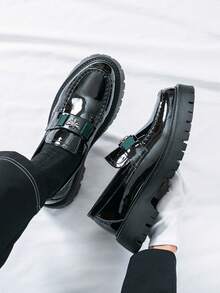 Men's British Style Casual Shoes, Print Decor Party Dress Formal Wedding Office Shoes - Black - View 2