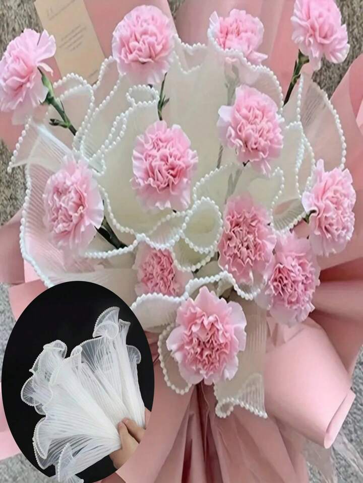 1pc 4 Yards Pearl Ruffle Crinkle Chiffon, Crinkled Wavy Mesh
