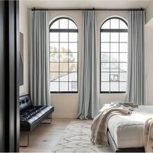 % Blackout Curtains Bedroom, 84 Inch Long Blackout Curtains, Clip Rings Linen Drapes, Thermal Insulated Room Darkening Living Room, 2 Panels - Beige, W50xL84, Bedroom Decor - 灰色 - 查看 2