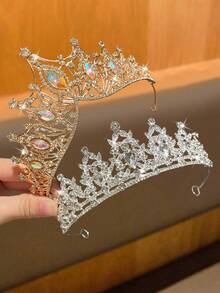 1 件奢华水钻皇冠头饰，适合女士，适合派对、时装秀和婚礼头饰服装皇冠发花环发藤