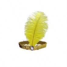 Faux Ostrich Feather Headpiece With Sequins, Elastic Band, Colorful Rhinestone For Carnival Masquerade, Headdress
