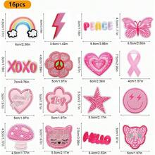 16pcs Pink Iron On Patches, Embroidered Sew Applique Repair Patch For Backpacks, Clothes, Dress, Hat, Jeans, Pant, Shoe, Bags, DIY Accessories - 彩色 - 查看 2