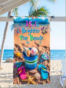 1pc Deep Sea Coral Turtle Pattern Beach Towel, Colorful Deer, Patterned With Colorful Hat Dog, Tropical Sunset Palm Tree Surfboard, Creating A Dreamy Ambiance, Tropical Coastal Scenery, Suitable For Swimming Pool, Bathing, Travel And Camping Beach Essentials