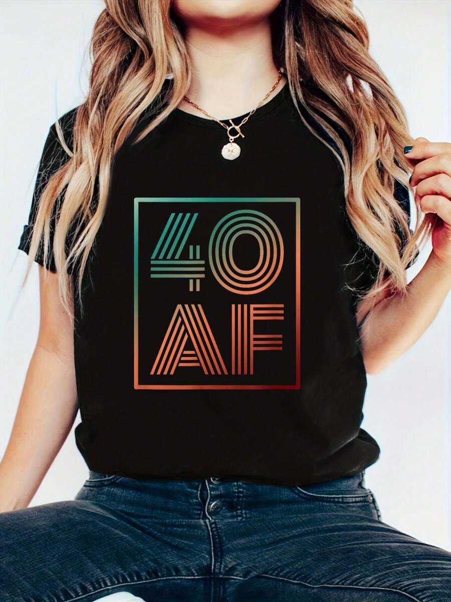 40 Af 40th Birthday Forty Years Old Retro T-Shirt - Soft 100% Cotton Summer Tops Shirts, Vacation Outfits Women, Going Out Tops Women For Spring & Summer, Graphic Tees For Sport Lovers - Black - View 1