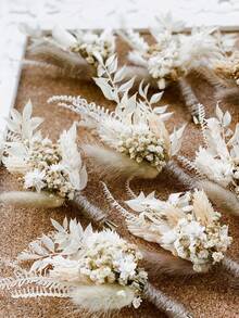 热销迷你干花花束 1-12 件套，适用于波西米亚婚礼、餐桌中心装饰、干小芦苇、手工干花、生日蛋糕伴娘礼盒、花瓶装饰、秋季装饰、秋季 - 白棕色 - 查看 4