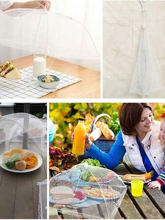 1 白色防蝇蔬菜罩，可折叠网状食物罩，防蚊餐桌罩，家用餐桌罩，大号可折叠食物罩，防蝇厨房和户外露营网，食物保护罩，家用蔬菜罩，餐桌罩，可折叠蔬菜罩，雨伞，家用餐桌食物罩，防蝇网