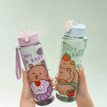 1pc 700ml/23.6oz Cute Cartoon Bear 3D Print Plastic Water Cup With Straw, Children Portable Mug With One-Click Flip Cover, Suitable For Outdoor Sports, Camping, Yoga, Picnics, School