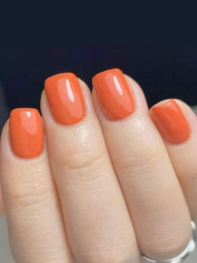 24Pcs Short Glossy Vibrant Orange Color Nail Tips, Simple Sweet Style, Suitable For American, European Manicure Press On Nails Nail Supplies Nails